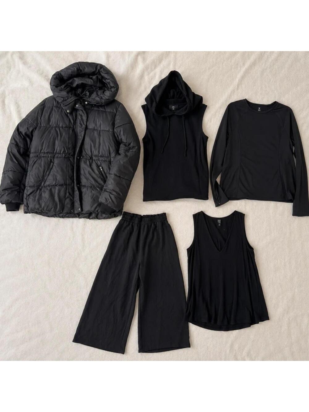 All Black Women’s Clothing Bundle Size L | Old Navy Active, SHEIN, Puffer Jacket